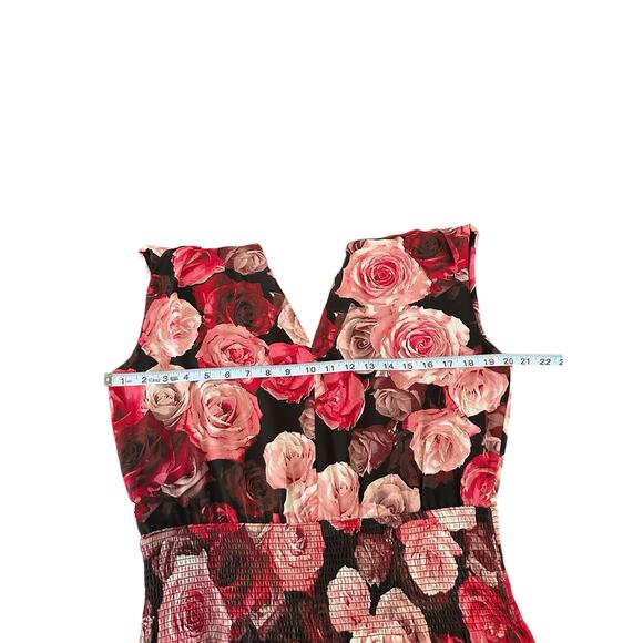 White House Black Market Dress Red Pink Floral Print Dark Romantic Chiffon Large - Picture 8 of 11